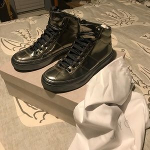 Jimmy Choo Leather Metallic High Top Sneakers 40 (US 9) Made in Italy $895